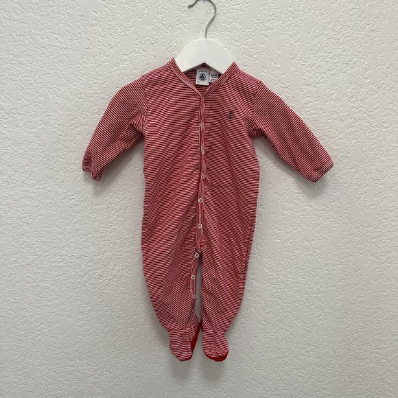 Petit Batou Red White Stripe Footie 6M - Picture 1 of 8
